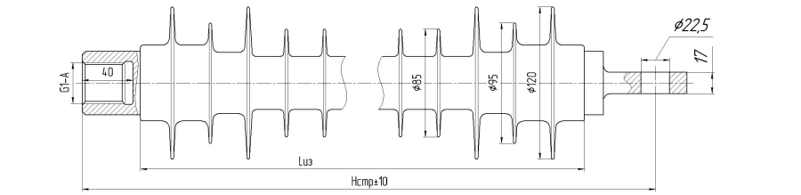 Fixing rod insulator with ribbed shell made of silicon-organic rubber FSPKr 70-25/1,5-K (NNTE.686161.604-39)