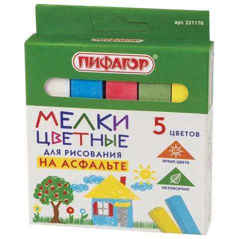 PIFAGOR coloured chalk, set of 5 pieces, for drawing on asphalt, square