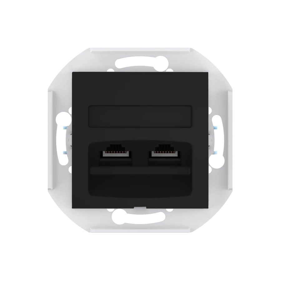CADUCEUS ALING PRESTIGE Flush-mounted double computer socket with Keystone RJ45 8P8C cat.5e UTP modules, black (soft to