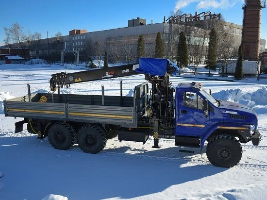Special purpose vehicle with hydraulic loading crane of MKMA type on the base of URAL 4320 and its modifications U0K06N-4Z151