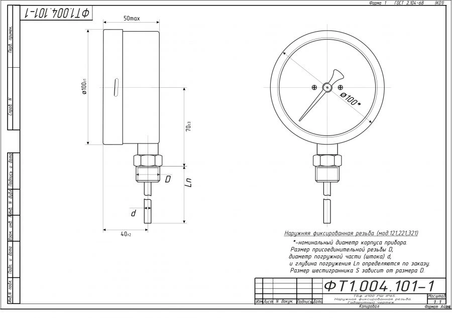 Bimetallic thermometer TBf-221 IP65 100 RSH