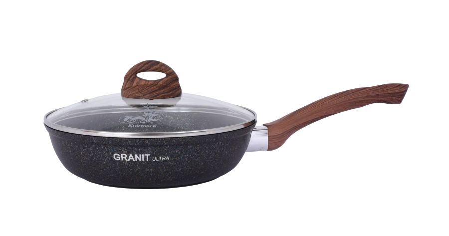 Cast aluminium frying pan 240mm (with non-stick coating) TM Kukmara, with Bakelite handle, with glass lid, line "Marble I".