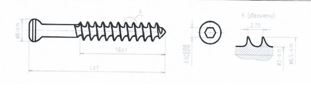 Spongy titanium alloy screw 6.5mm, 16mm threads 60mm