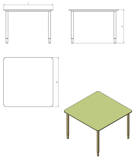 Children's table square, height adjustable (series DST.KV.R)