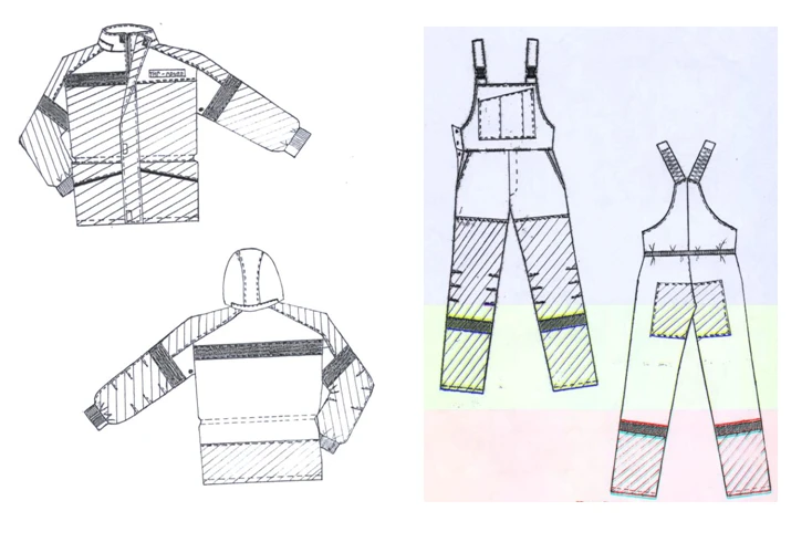 Men's suit (jacket, dungaree) for protection against general industrial pollution and mechanical effects (abrasion)