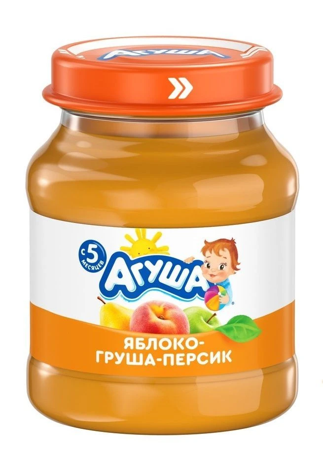 Purée of apple, pear and peach homogenised, t.zn. "Agusha", 100 g. "Agusha", 100 g