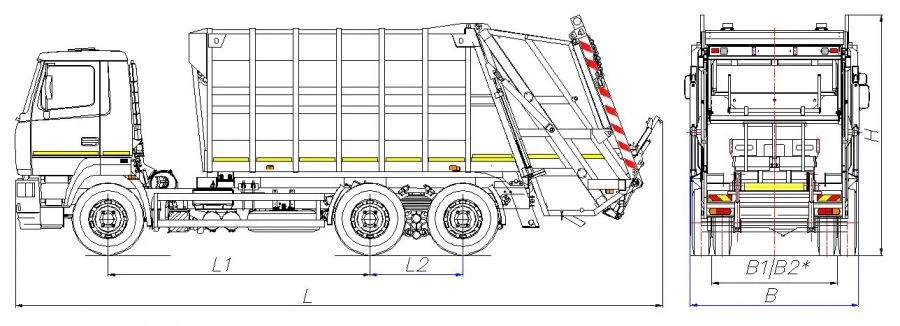 Rear-loading rubbish truck of model MK-3542-11