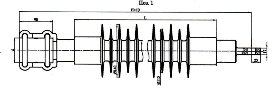 Cantilever rod insulator with ribbed shell made of organosilicon rubber KSPKr 120-25/1,1-K-80