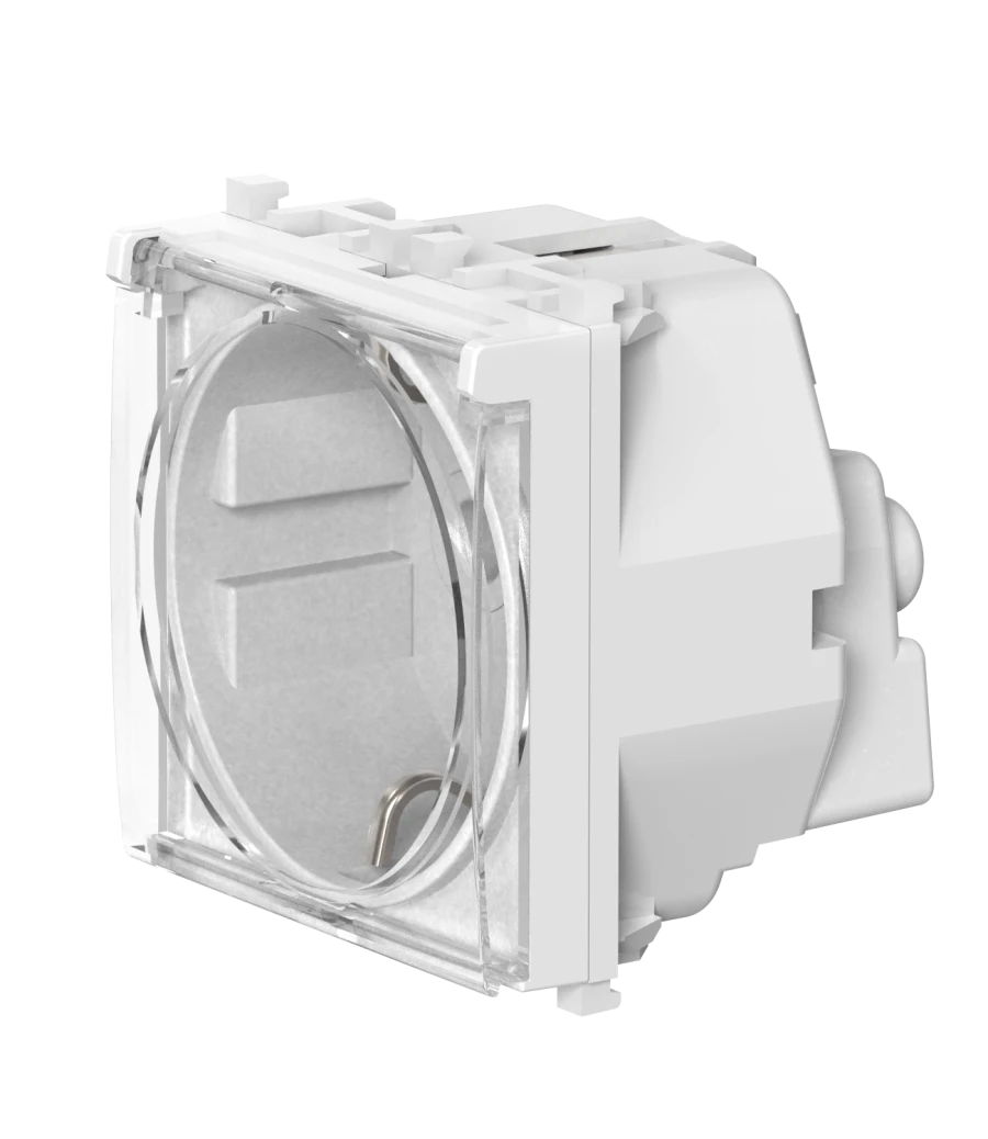 CADUCEUS ALING Experience + antibacterial Single-pole flush-mounted socket with earthing with curtains and transparent cover.
