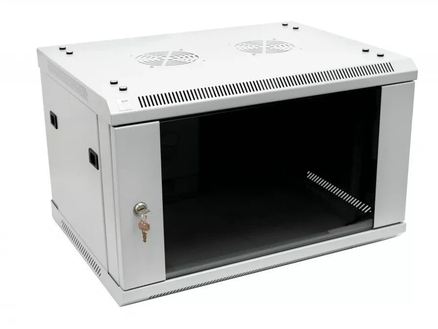 Telecoms wall cupboard 9U, 600x600x500 (WxHxH), article number SNR-TWC-9-SF-R-GD