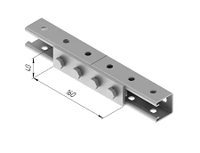 Plate 4 holes SMA 613, with overall dimensions 40x160 mm, metal thickness 5,0 mm, stainless steel grade AISI 304.