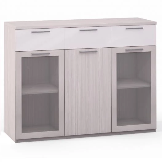 Rimini Ice K96-01CG/23P, Dresser 3 drawers, 2 doors, 1 door glass, 1 door shelf (from the set of modular furniture Rimini Ice).