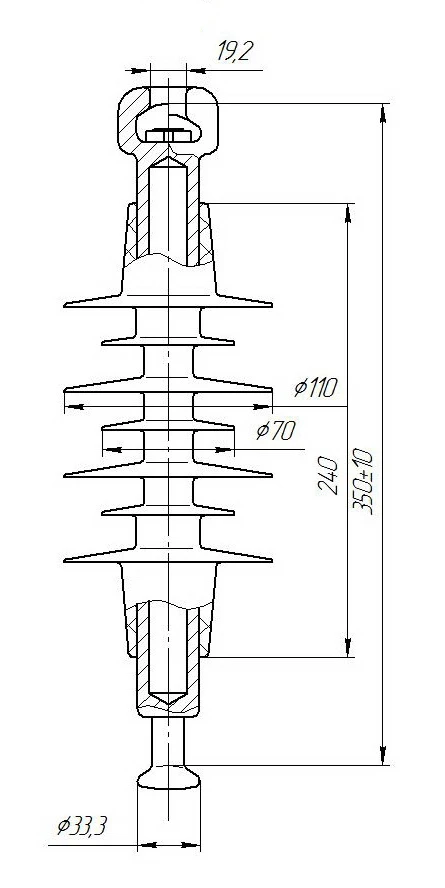 Insulator fixing rod insulator with ribbed sheath made of organosilicon rubber PSPKr 120-3/0,6-D-GP