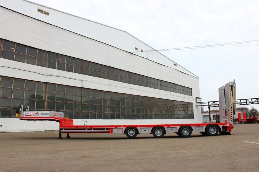 Semitrailer Tverstroimash 993941 modification 0022 - platform with double folding hydraulic ramps