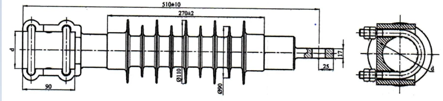 Cantilever rod insulator with ribbed shell made of organosilicon rubber KSPKr 120-3/0,6-K-80