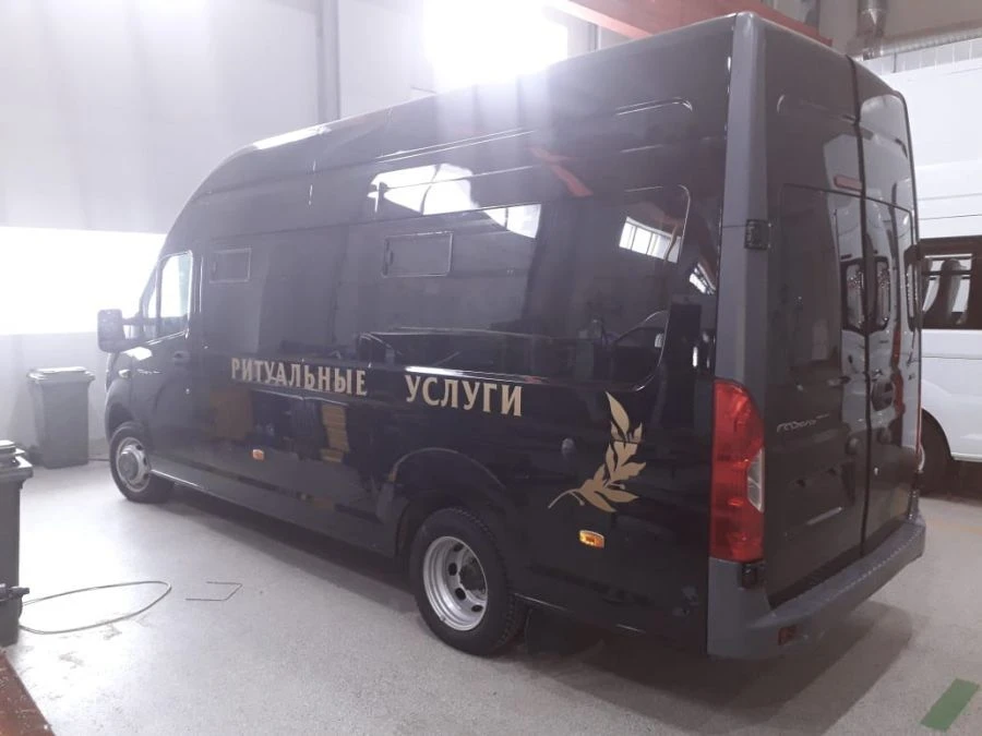 Vehicle for funeral services IATs-1767M1 on the basis of GAZ A (Gazelle NN) vehicle of modifications A31R33,A31R23 with petrol e