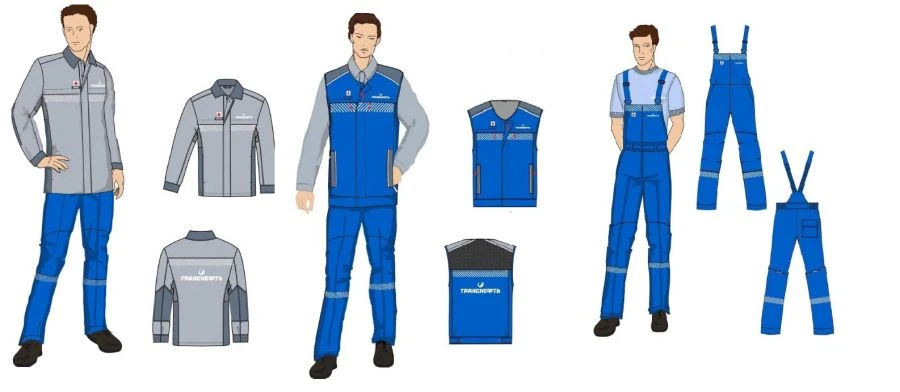 Men's sets for the working personnel (jacket-shirt, waistcoat, overalls) special for the employees of the organisations of the "