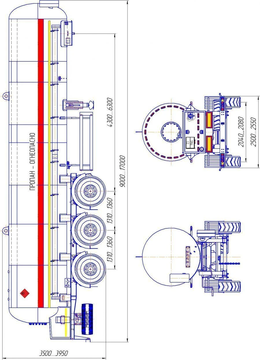 Semi-trailer-tanker PPTST1-3, type P3, modification 96833-0000010-03. Axle unit AGOS-3-GT7-00.00.000-01 or axle unit BPW