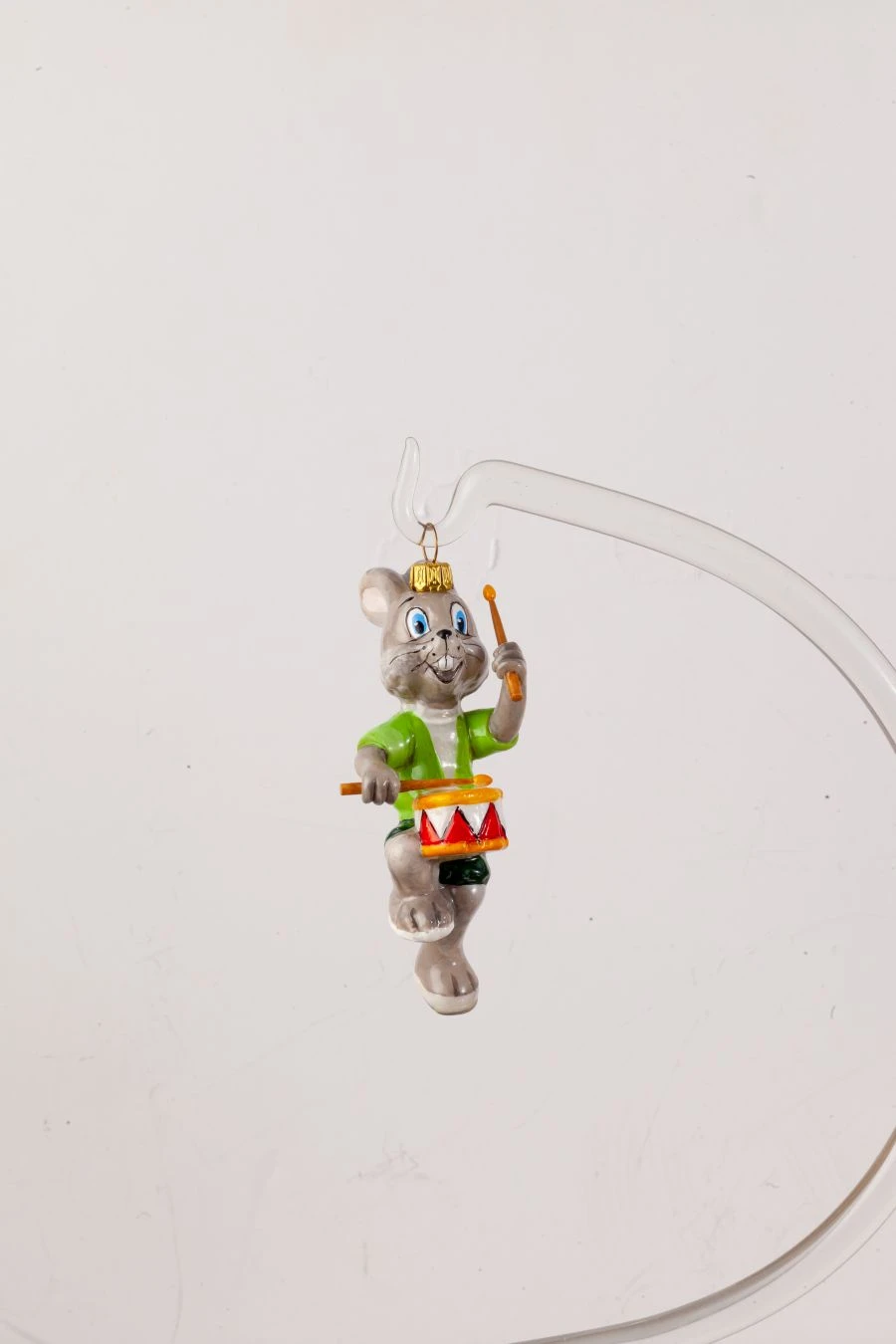 Licence Christmas tree toy made of glass "Hare with a drum"