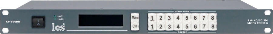 KV-880HD - Matrix switcher 8x8 3G/HD/SD-SDI video signals. Local and remote control, 2BP.