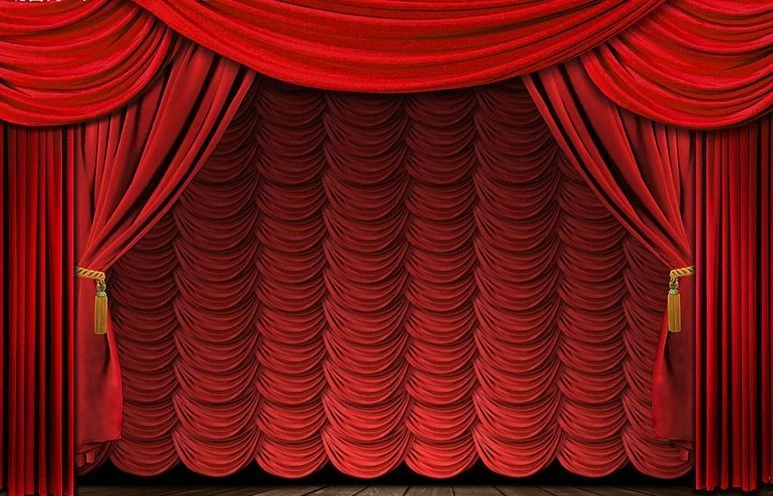 Stage backdrop - Materials: drapery and interior fabrics made of non-combustible synthetic fibres and threads (velvet, blackout,