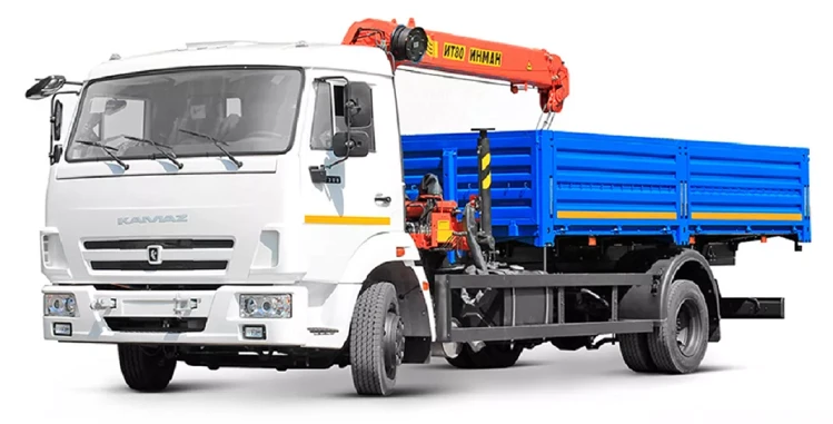 Flatbed truck with CMU (INMAN JSC IM150N, IM320), model 336995B on KAMAZ 4308-G5 chassis