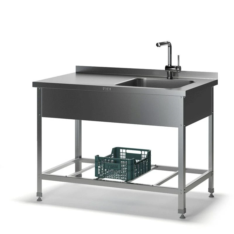 Collapsible table with one-piece sink and worktop MC-2 with stainless and galvanised steel edge