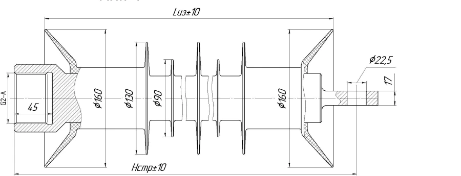 Fixation rod insulator with ribbed sheath made of organosilicon rubber FSPKr 120-25/1,3-P-G2