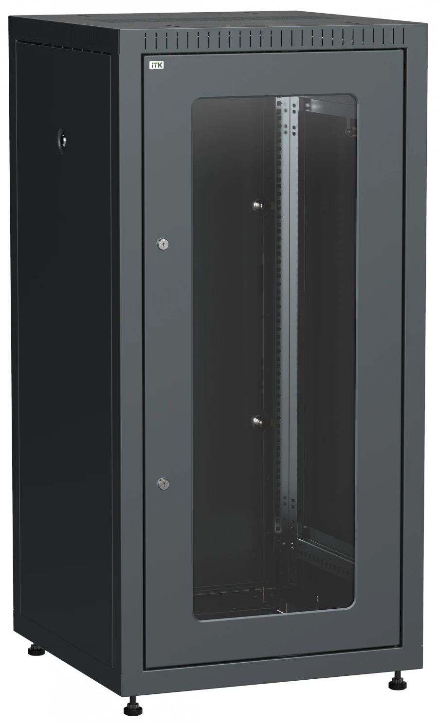 LE05-24U66-GM ITK Closet LINEA E 24U 600x600mm 2pc glass and metal doors black.