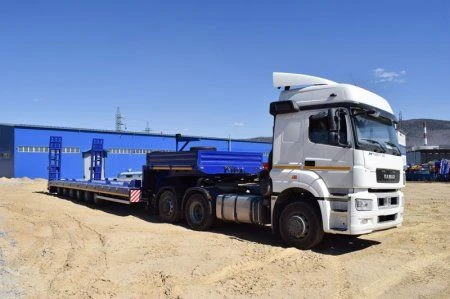 Semitrailer-tractor-trailer, UZST brand, type 9181, modifications: 9181-0000044 (metal platform with sliding frame, c ABS, c EBS
