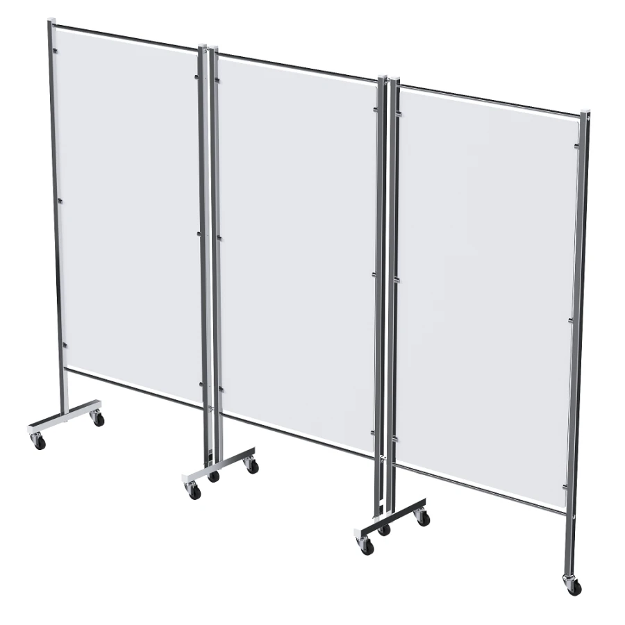 ?? - "???"(???-35303??) Medical screen of stainless steel, on wheels, three-sectional, with plastic.