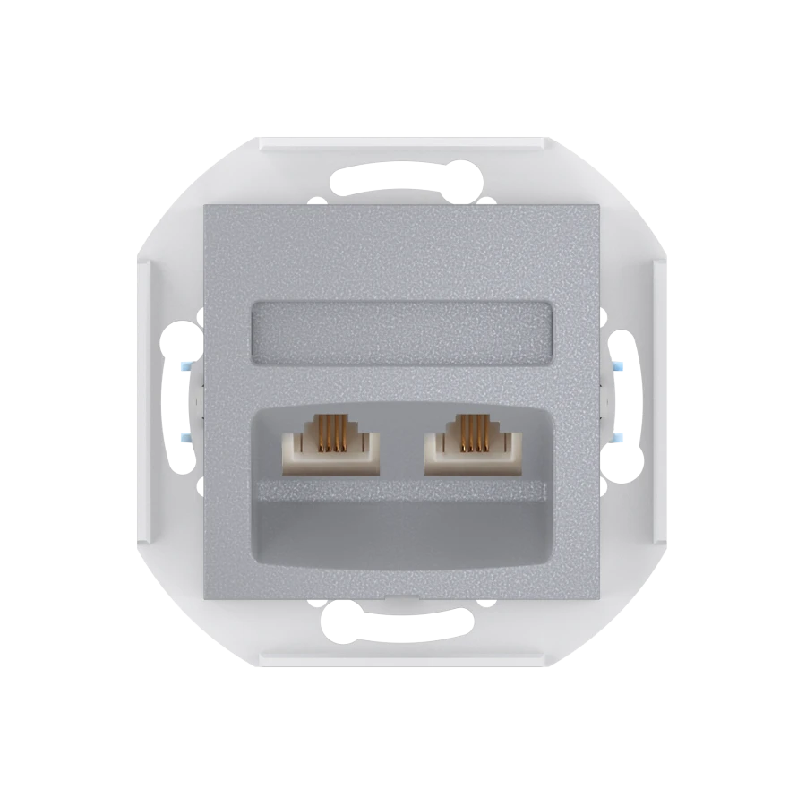 CADUCEUS ALING PRESTIGE Flush-mounted double telephone socket 2xRJ12 6P4C, silver, art. 6013.S (mechanism)