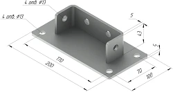 Support SM-F6, with overall dimensions 200x100x43 mm, metal thickness 5,0 mm, thermal diffusion galvanisation