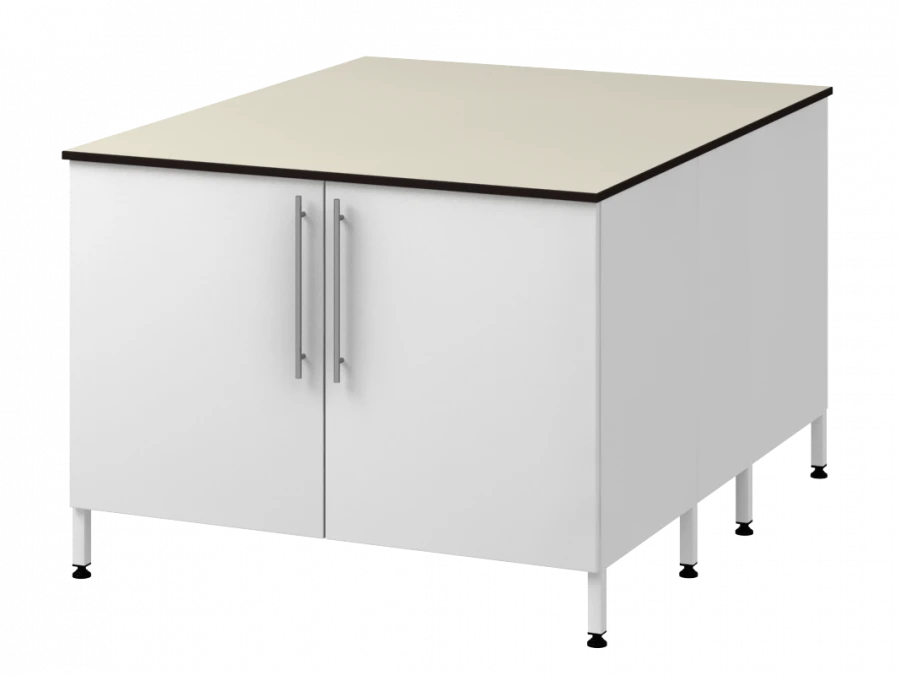 Island table on two supporting metal bollards 1200 OTDLg