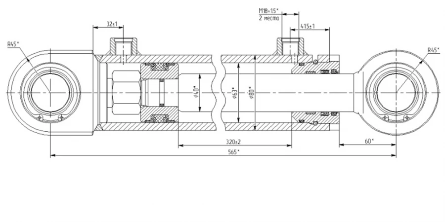 Hydraulic cylinder 1173.00.00.00.00 (63x40-320, mm), 16MPa