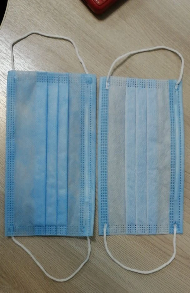 Disposable medical non-sterile mask made of non-woven fabrics, 3-layer with elastic band, 18x9 cm, colour: blue