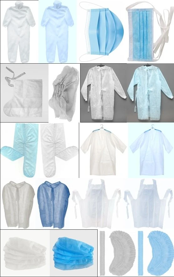 Set of disposable medical non-sterile isolating clothing: coverall, coat, jacket, trousers, cape, cape, apron, armbands,