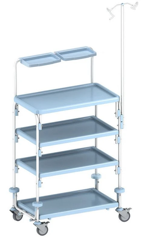 Endoscopic trolley with hinged shelf for placing and transporting endoscopic equipment and instruments TE-4-01