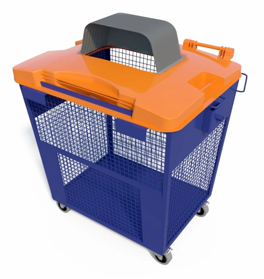 Mobile mesh container for separate (selective) collection, accumulation of secondary resources with a plastic lid with an option