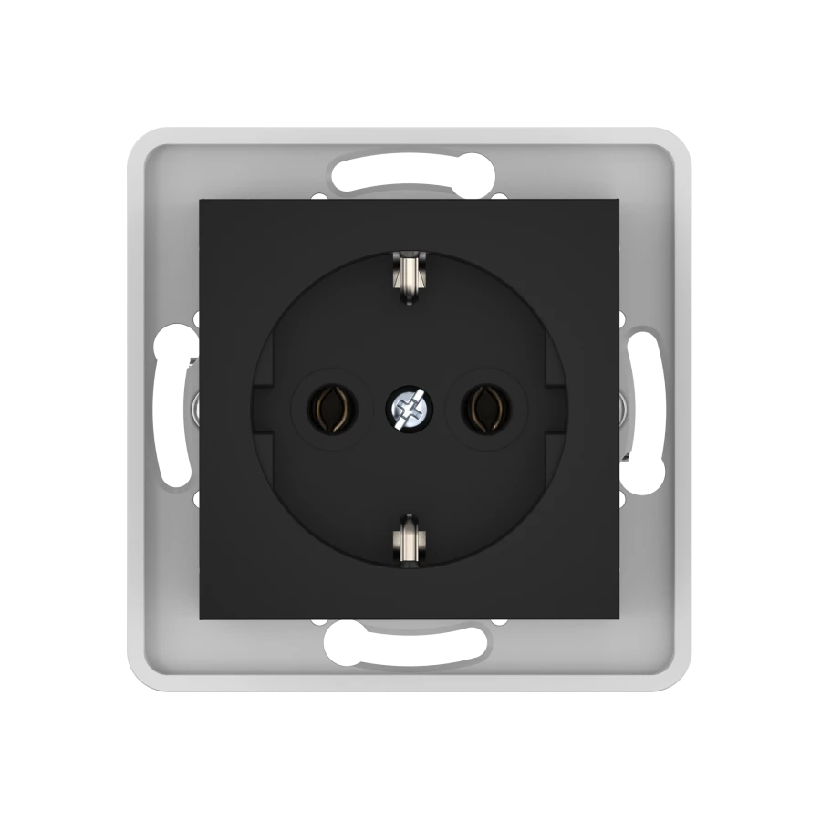 CADUCEUS ALING PRESTIGE Flush-mounted socket with earthing switch without cover with plastic base 16A, 250V~, black (soft tou