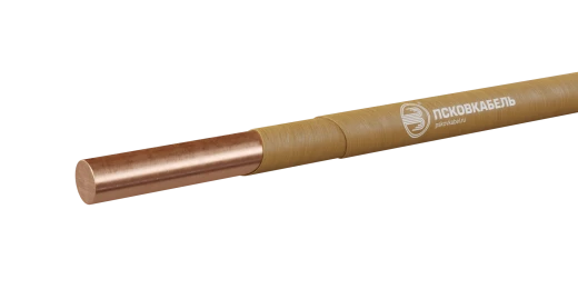 Round or rectangular copper wire with thickened insulation of glass fibre filaments, overlaid in two layers, with gluing and imp