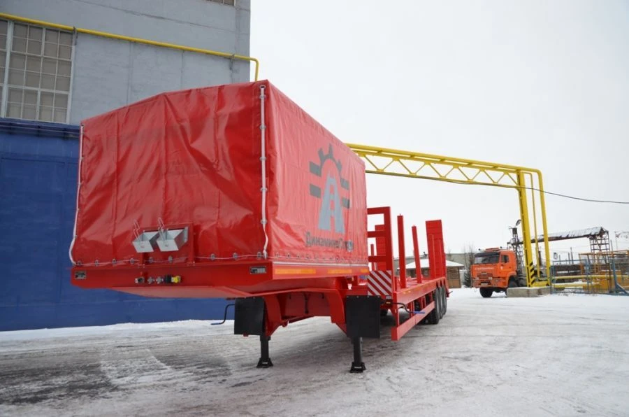 Semitrailer Politrans 94163-050. In design: metal platform with a loading platform, with ladders, with flatbed in the front part