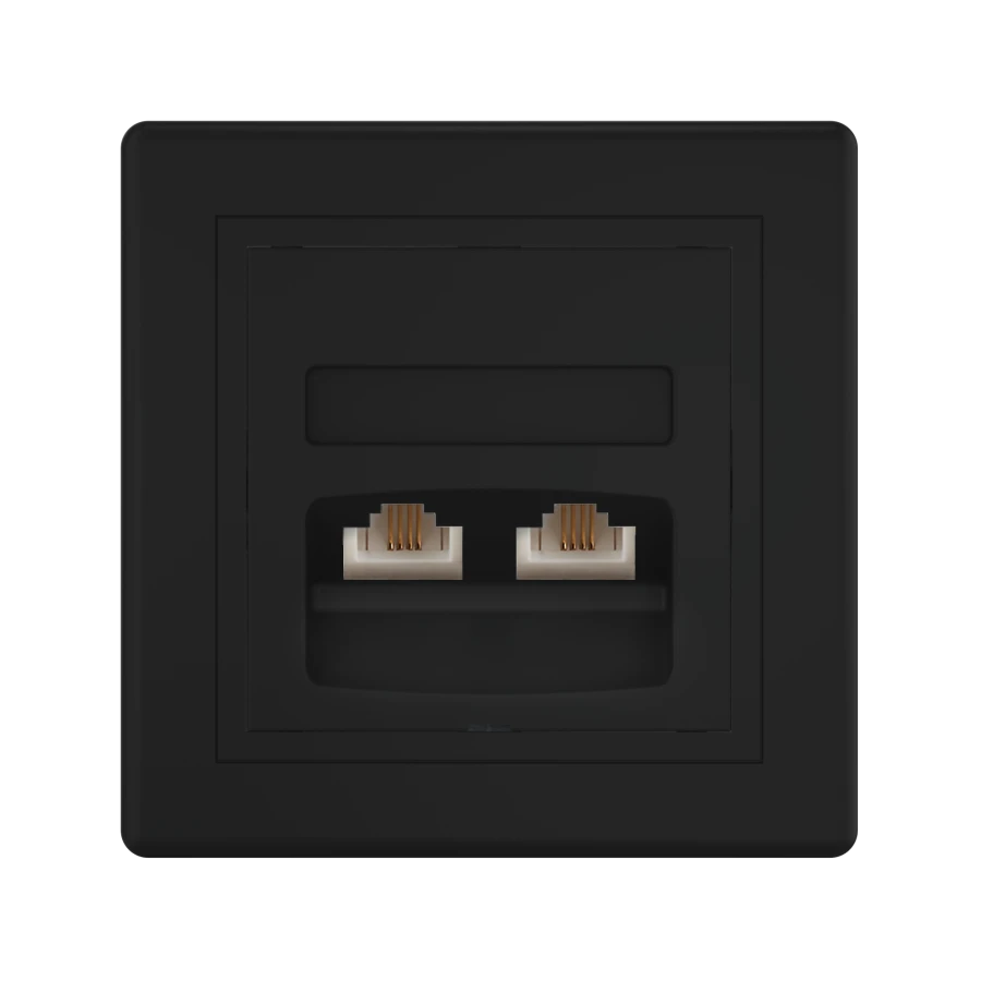 CADUCEUS ALING PRESTIGE Flush-mounted double telephone socket 2xRJ12 6P4C, black (soft touch), art. 613.?1?1?1