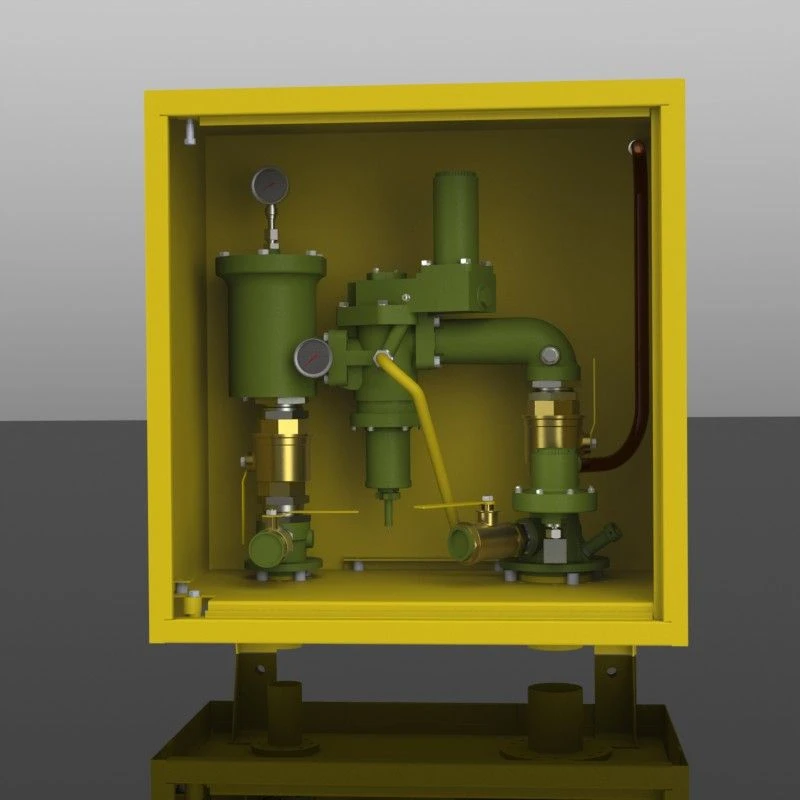 Closet gas pressure reducing unit (GRPSh) with one line of reduction SHBDG 12/3-2500 on the basis of regulator RDK-KASPI-12/3-25