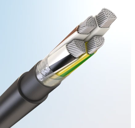 Power cable with plastic insulation for rated voltage 0,66 and 1 kV, alternating current frequency 50 Hz, AVVGE