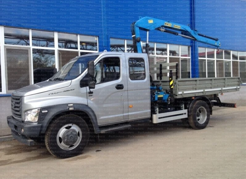 Flatbed flatbed, type 47122, modification 47122F with CMU manufactured by INMAN JSC on the basis of GAZ C42R36 chassis.