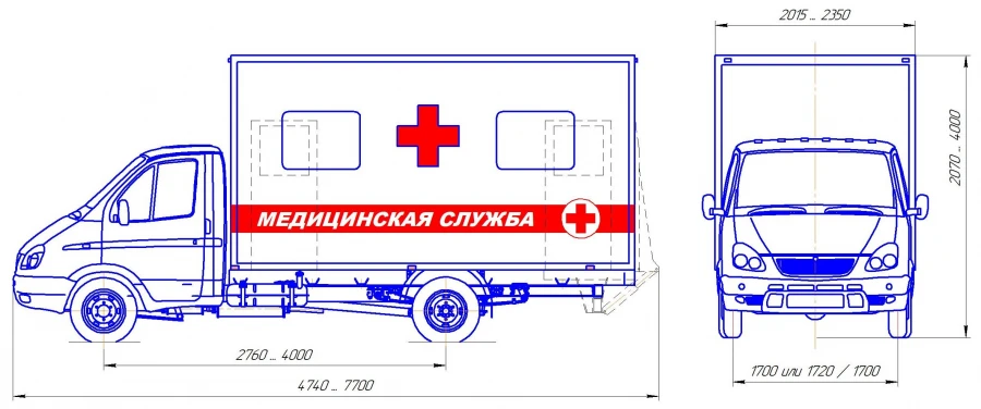 Medical service van on chassis of vehicles type 27192 of modification 27192Z on the basis of vehicle GAZ modifica