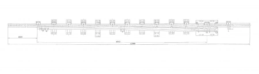 Straight frame rail with R65 type shank with curved project LPTP.668.341.100-01