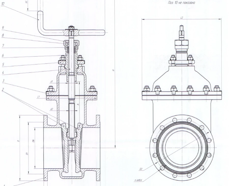 Brass wedge gate valve DN 150 PN 0,6 MPa IYUKL.491655.009-01