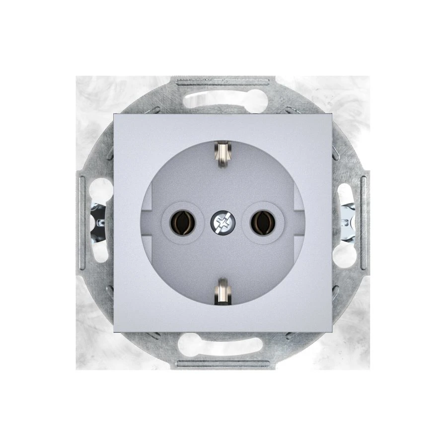 CADUCEUS ALING PRESTIGE Flush-mounted socket outlet with grounding with ceramic base 16A, 250V~, silver, a